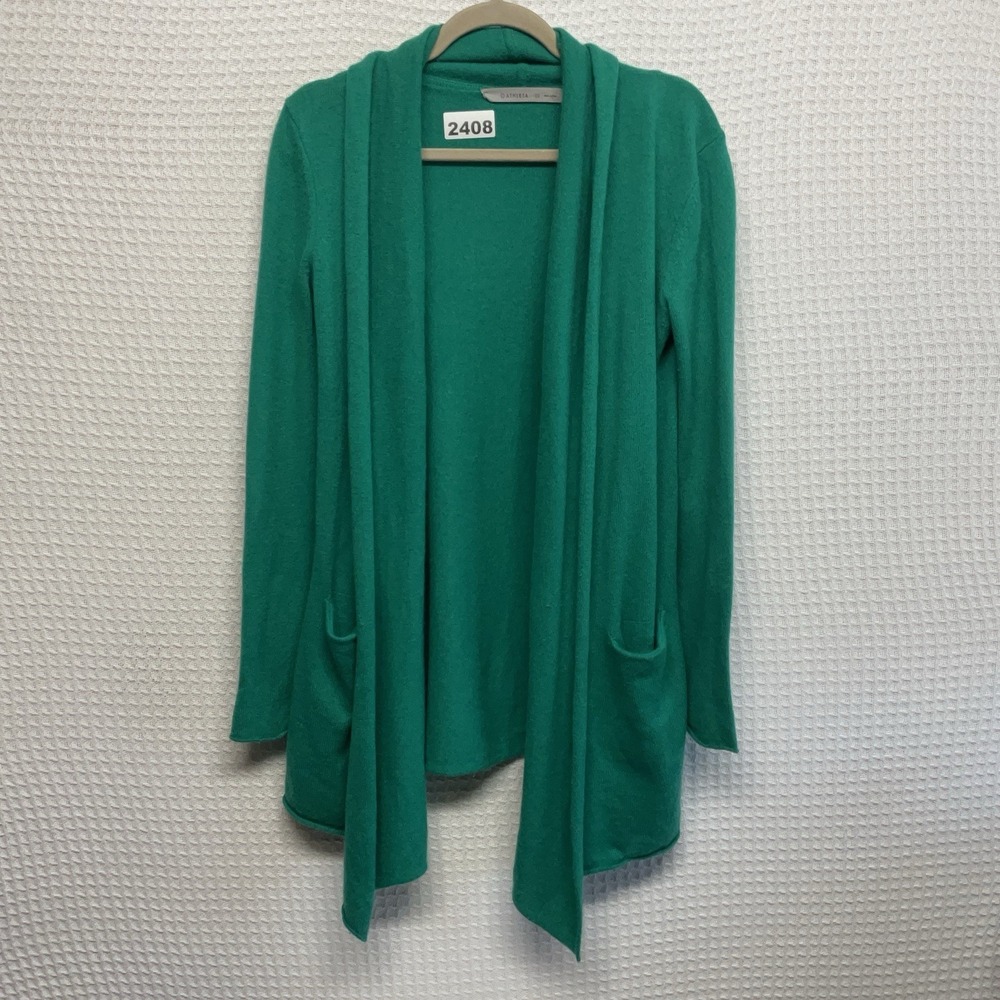 ATHLETA Women's 100% Cashmere Emerald Green Open Front Cardigan Sweater Size XS